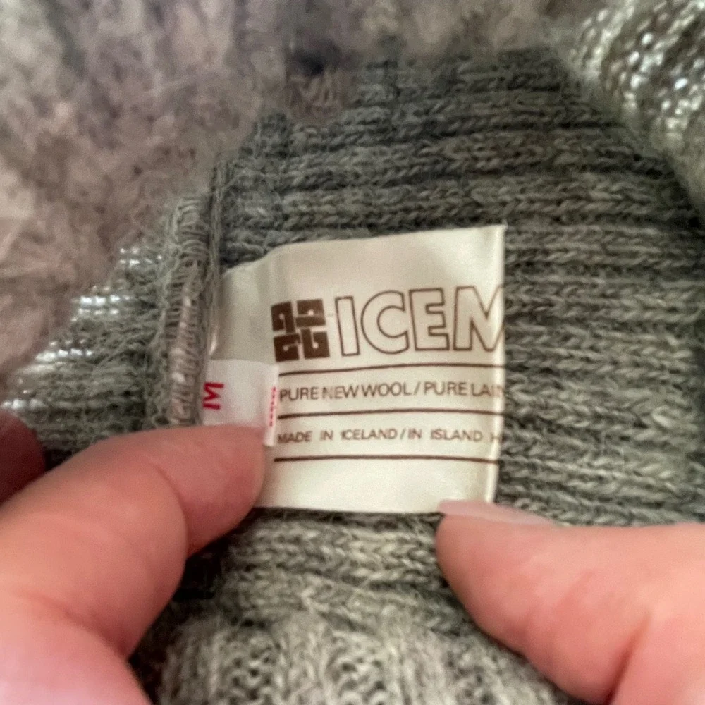 IceMart Vintage Icelandic‎ Wool Turtleneck Sweater Grey Burgundy Chevron Mens M